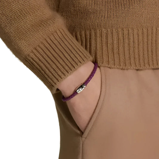 Bracciale montblanc in pelle meisterstück cassis viola con tre anelli e chiusura in acciaio misura l