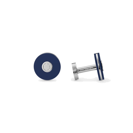 Montblanc gemelli rotondi di acciaio pregiato con resina blu 123812