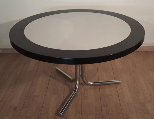 Mesa de comedor vintage de Achille Castiglioni para Zanotta con tablero negro y patas cromadas, década de 1970.