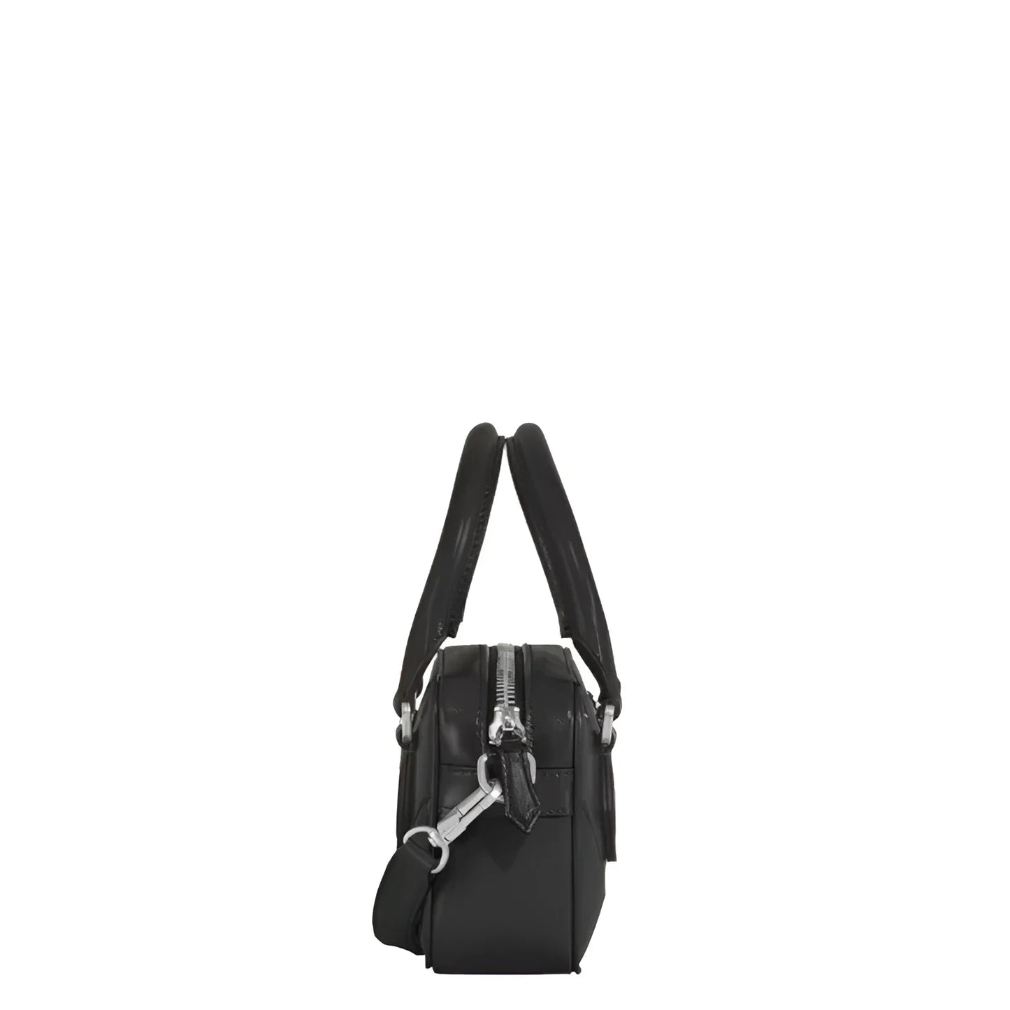 Montblanc borsa bowling piccola in pelle nera con dettagli argento e doppi manici superiori elegante borsa bowling
