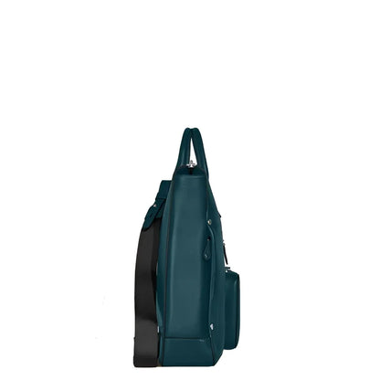 Montblanc borsa 24/7 soft blu legion zaino in pelle teal con tracolla nera e tasca laterale maestria artigianale