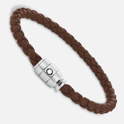 Bracciale montblanc marrone fulvo in pelle intrecciata con chiusura magnetica in acciaio pregiato lucido impreziosito