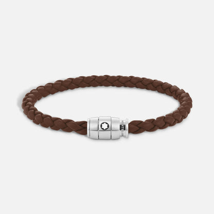 Montblanc bracciale in pelle marrone fulvo con acciaio pregiato lucido e chiusura magnetica con logo