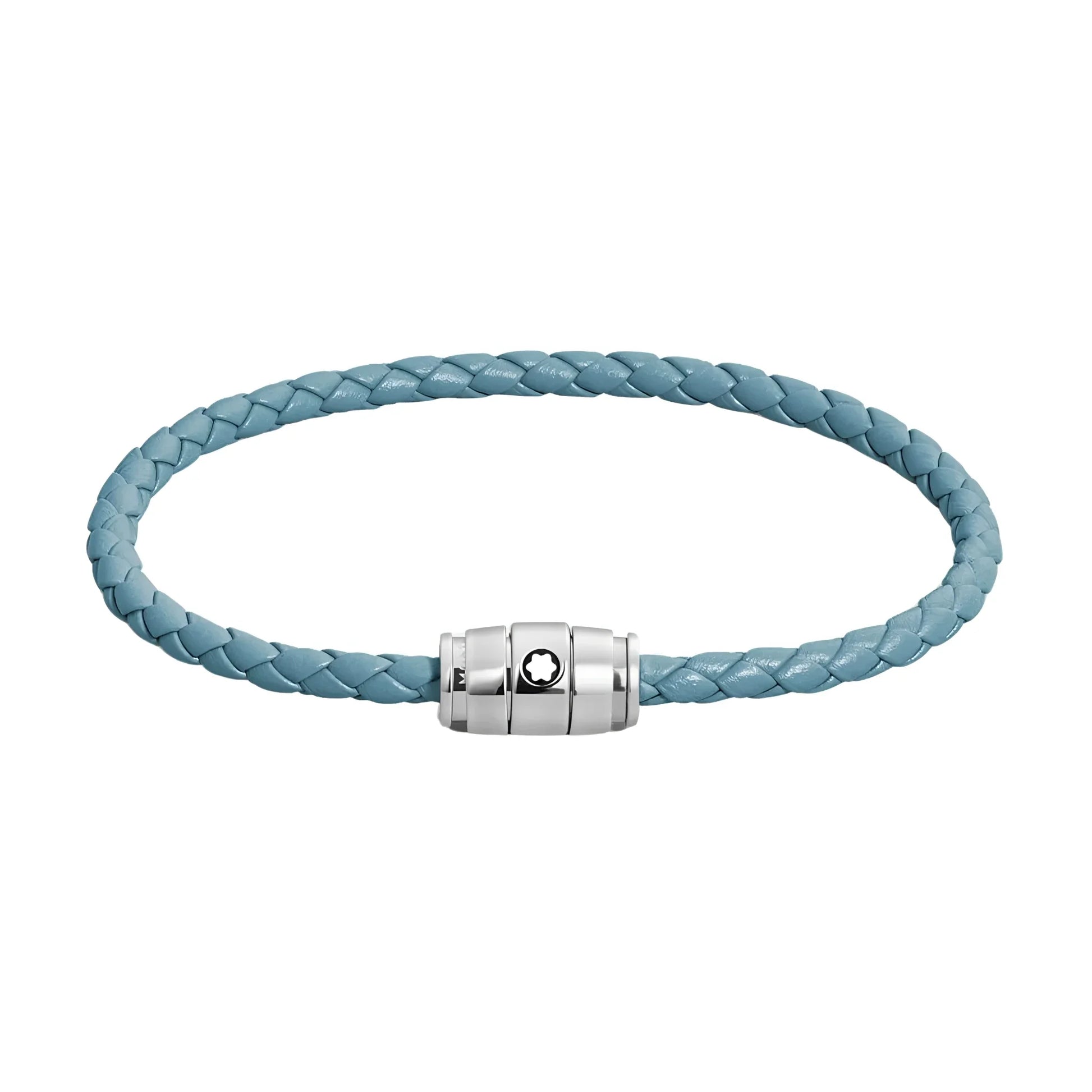 Bracciale montblanc pelle meisterstück blu fumè in pelle intrecciata azzurra con chiusura magnetica argento