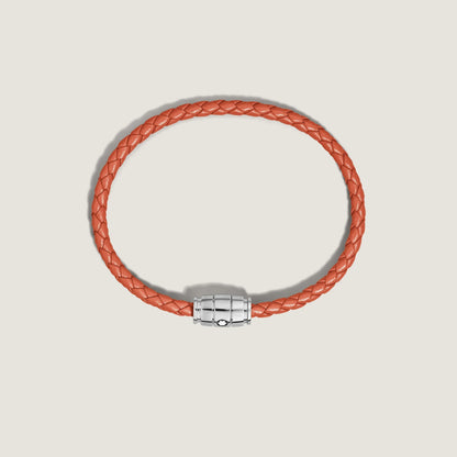 Bracciale montblanc in pelle meisterstück cayenne arancione con chiusura a barilotto in acciaio lucido misura s