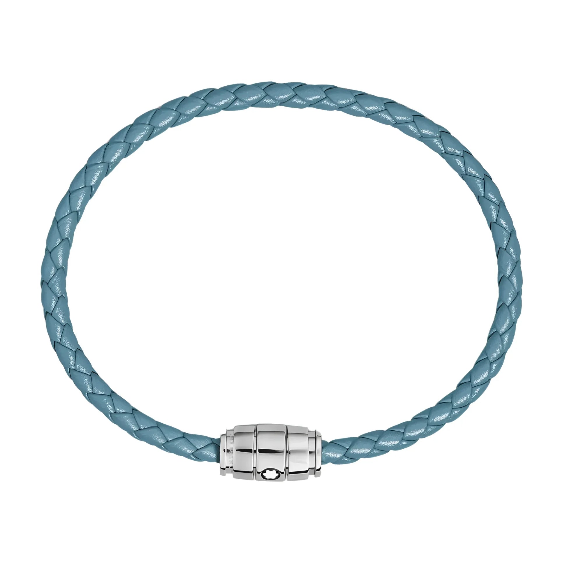 Bracciale montblanc in pelle meisterstück blu fumè intrecciata con chiusura magnetica in acciaio lucido