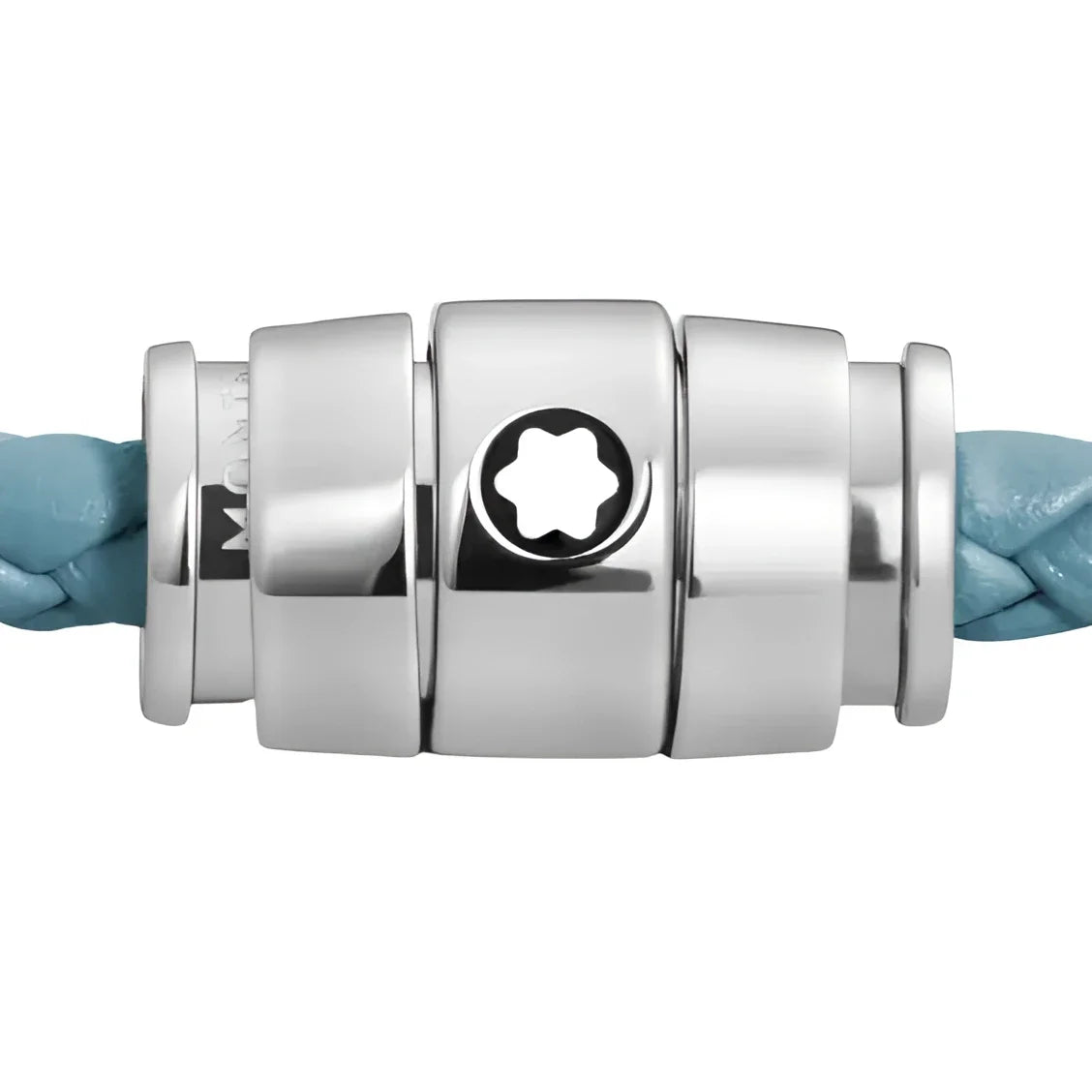 Chiusura magnetica argentata con emblema a stella su cordone intrecciato in pelle meisterstück blu fumè