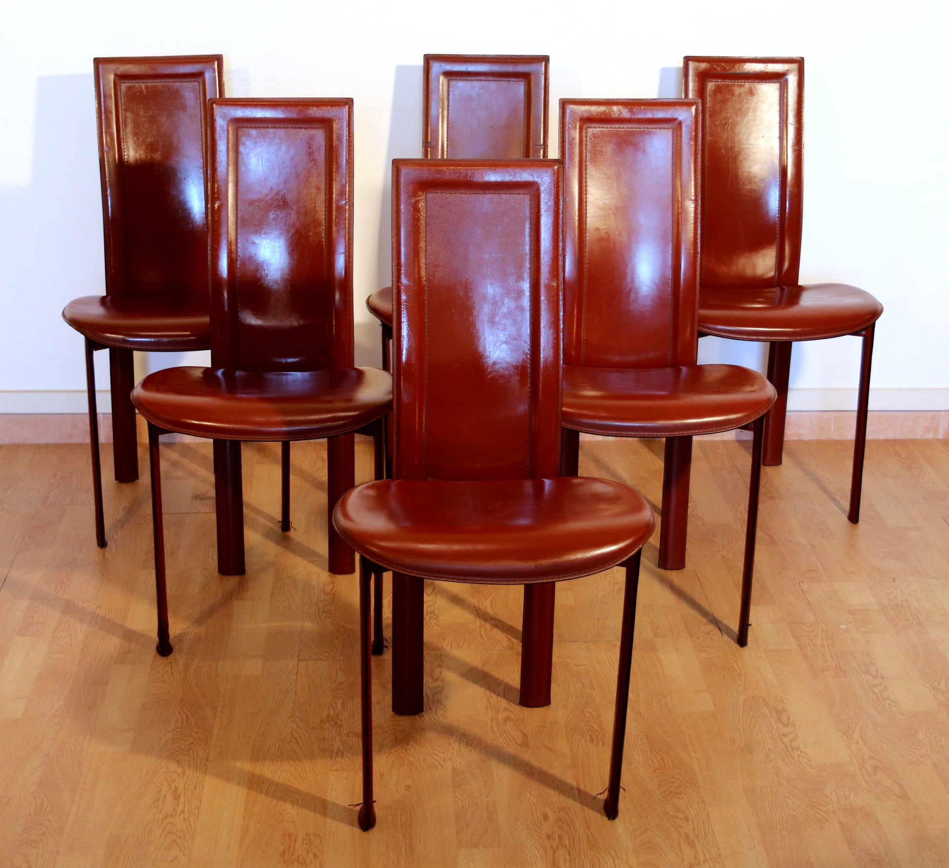 Set di 6 sedie Lara, Giorgio Cattelan per Cattelan Italia, pelle bordeaux