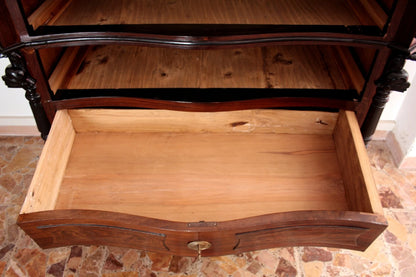 Comò cassettone elegante in palissandro con cassetti aperti e pannello curvo tipico del cassettone napoletano xix secolo