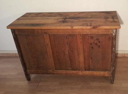 Credenza bassa in pino rustica con piano piano e fronte a pannelli tipica dell italia sud fine xix secolo