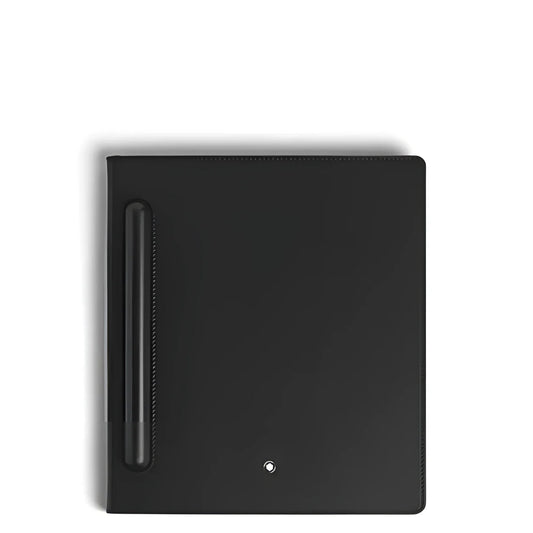Nero montblanc digital paper folio cover in pelle con design minimale e logo argentato montblanc digitale
