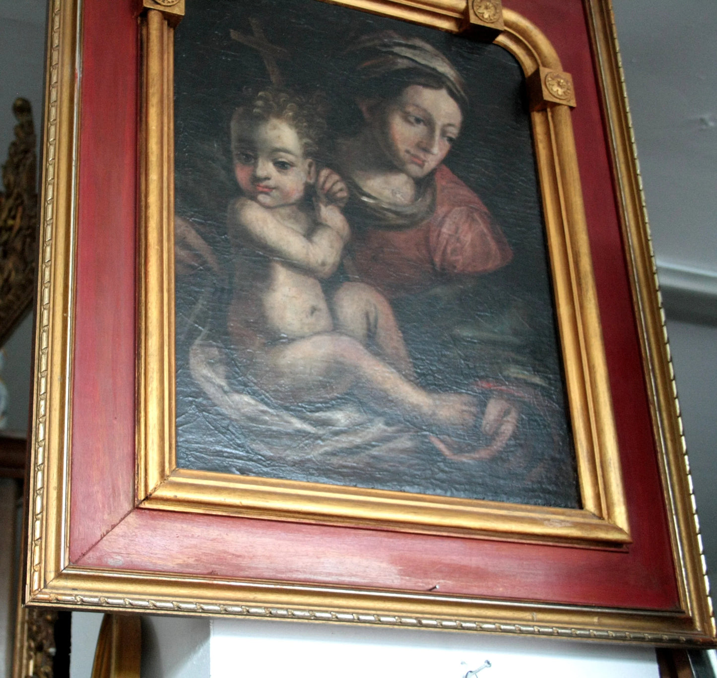 Tela dipinto olio raffigurante madonna con bambino italia settentrionale ultimo decennio xvi secolo