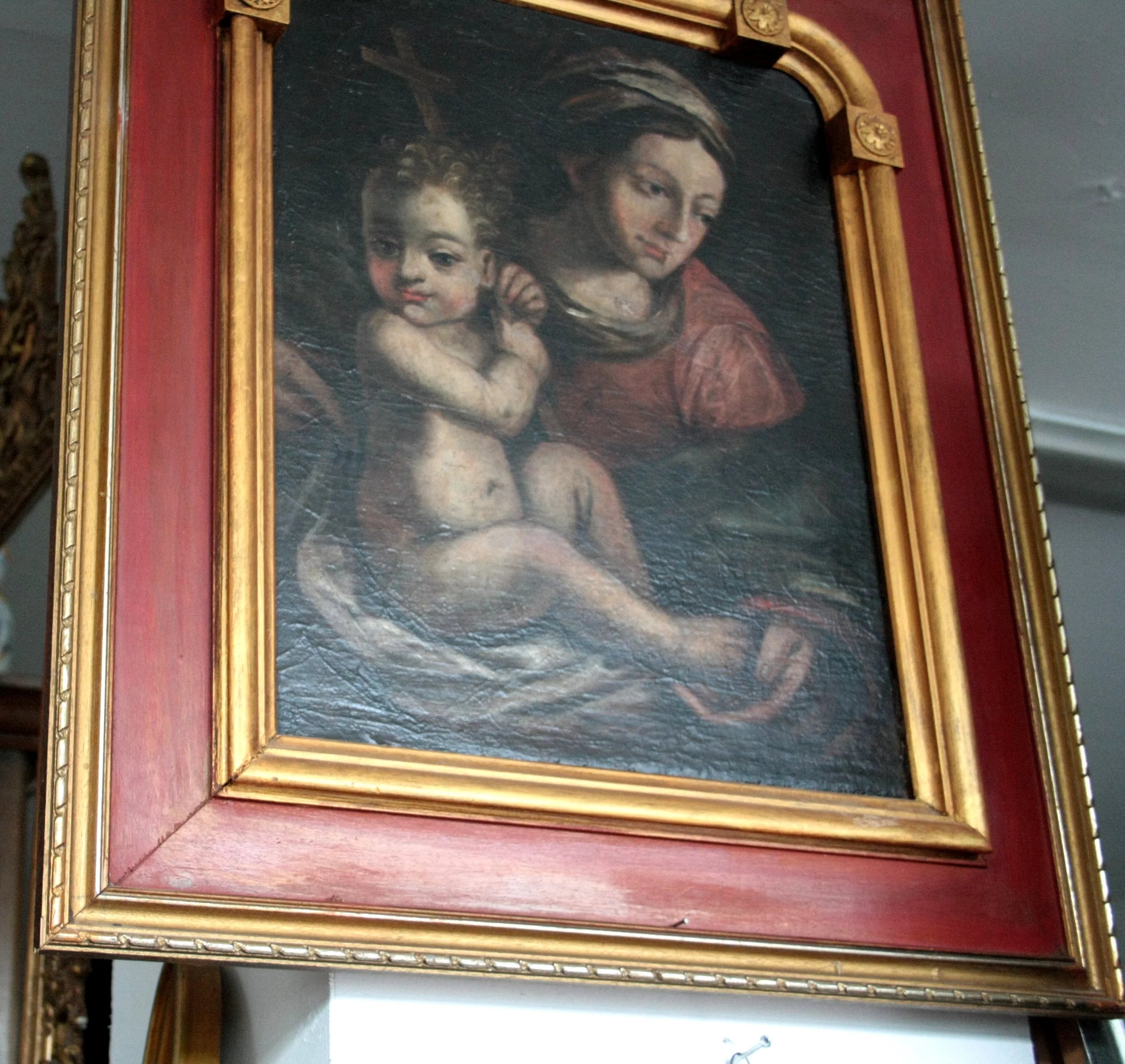 Tela dipinto olio raffigurante madonna con bambino italia settentrionale ultimo decennio xvi secolo