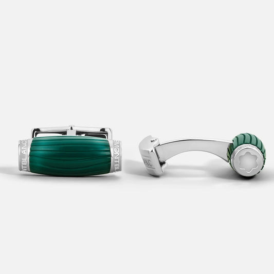 Cufflinks montblanc gemelli starwalker in argento con intarsio in malachite verde polargreen e emblema a stella lucido