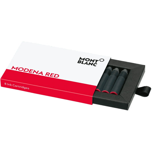 Montblanc inchiostro in cartucce 8 pezzi colore rosso modena in confezione nera e rossa con ricariche grigio scuro e tappi rossi