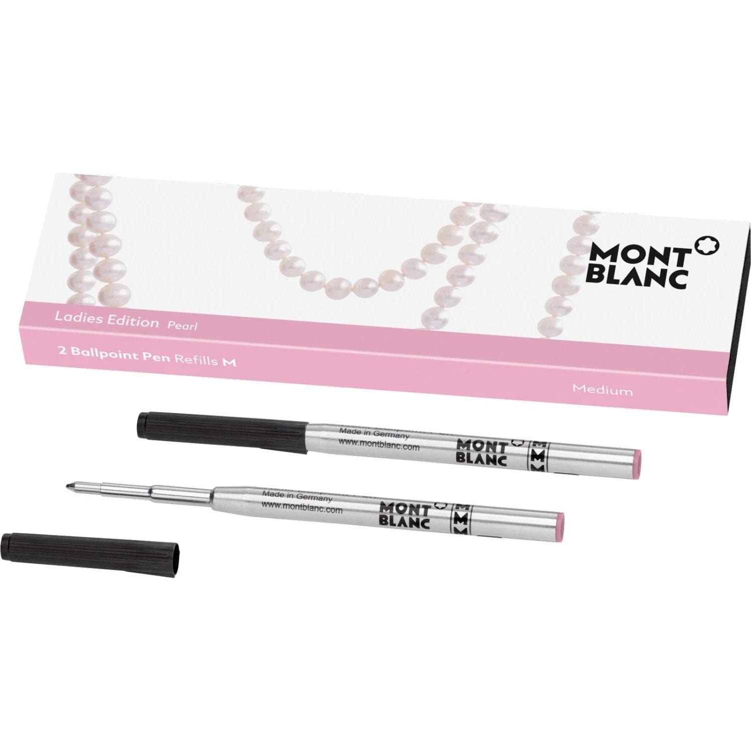 Montblanc refill per penna a sfera ladies edition pearl pink con cappuccio nero e fusto argento medium