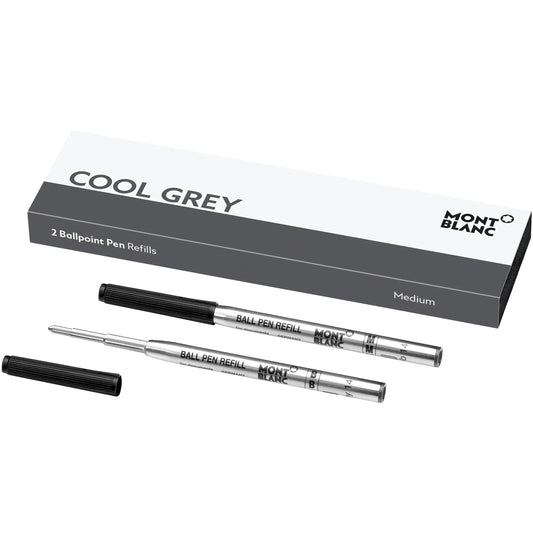 Montblanc refill per penna a sfera medium cool grey grigio con corpo metallico argento e cappuccio nero testurizzato meisterstück hommage