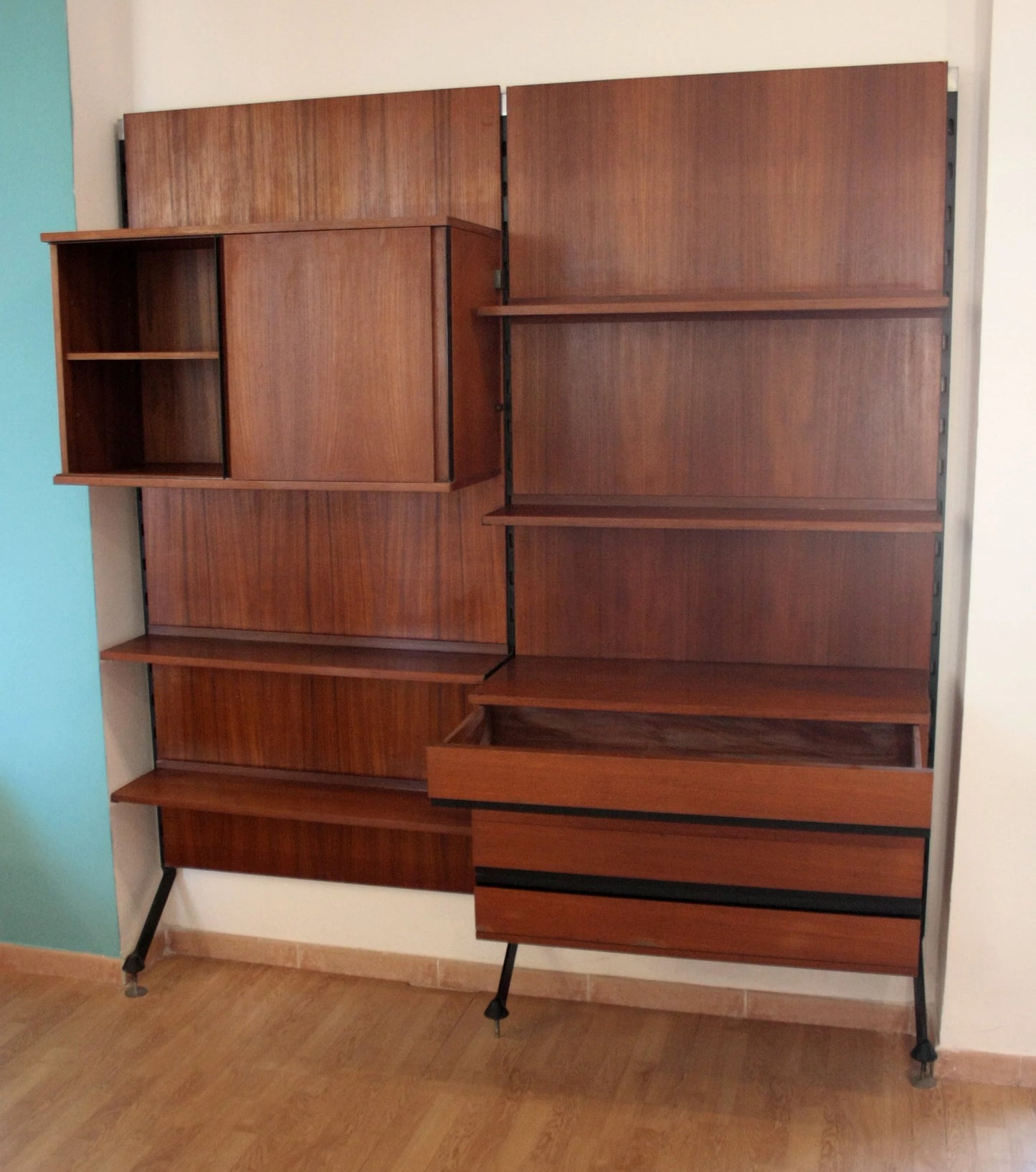 Libreria due moduli in legno parete modulare urio disegnata da ico e luisa parisi per mim 1957 italia 60s