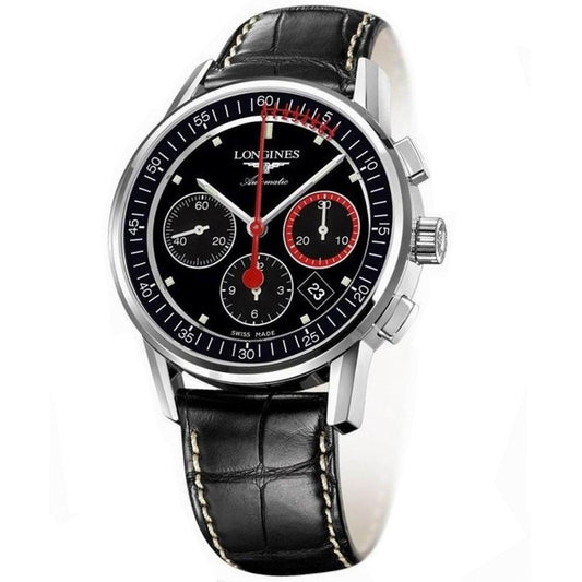 Longines orologio Column-Wheel Chronograph Record 41mm nero acciaio automatico L4.754.4.52.4