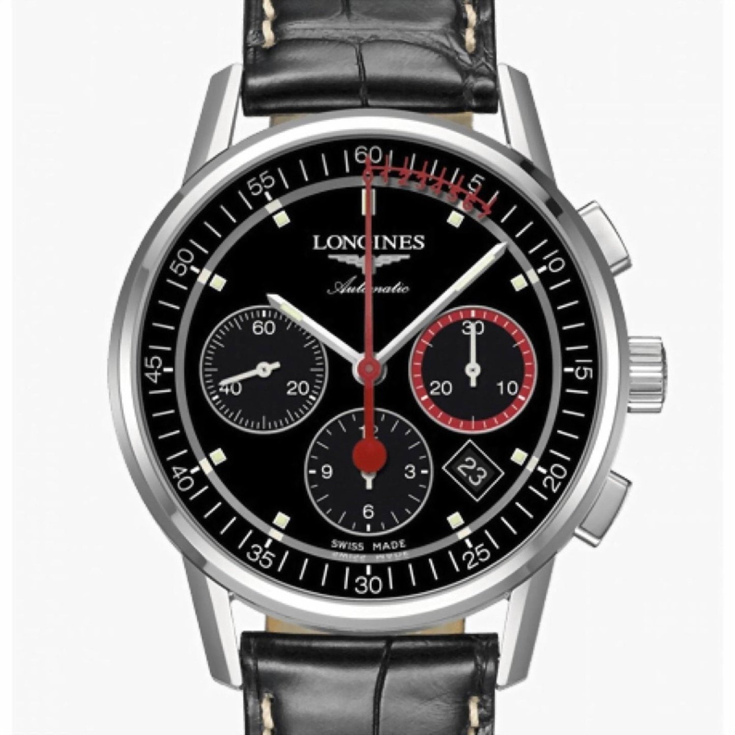 Longines orologio Column-Wheel Chronograph Record 41mm nero acciaio automatico L4.754.4.52.4