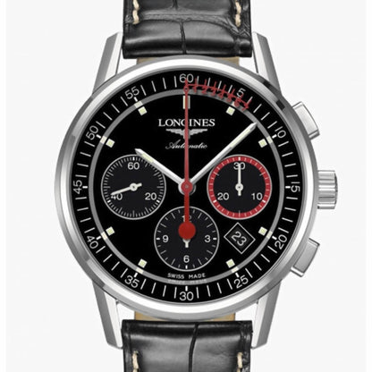 Longines orologio Column-Wheel Chronograph Record 41mm nero acciaio automatico L4.754.4.52.4