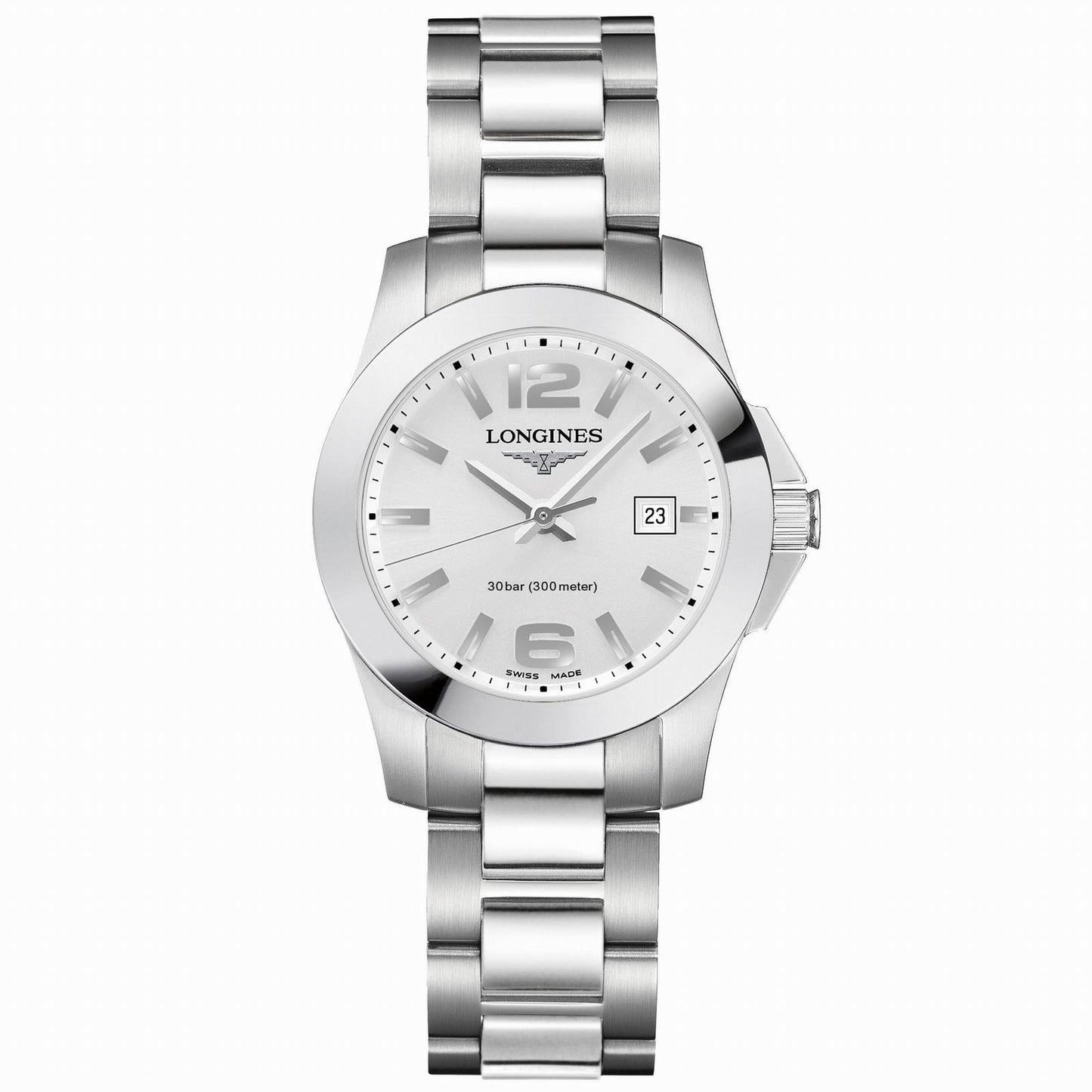 Longines orologio Conquest 29,5mm argento acciaio quarzo L3.376.4.76.6