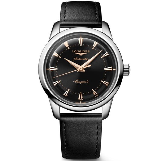 Longines orologio Conquest Heritage 40mm nero automatico acciaio L1.650.4.52.2