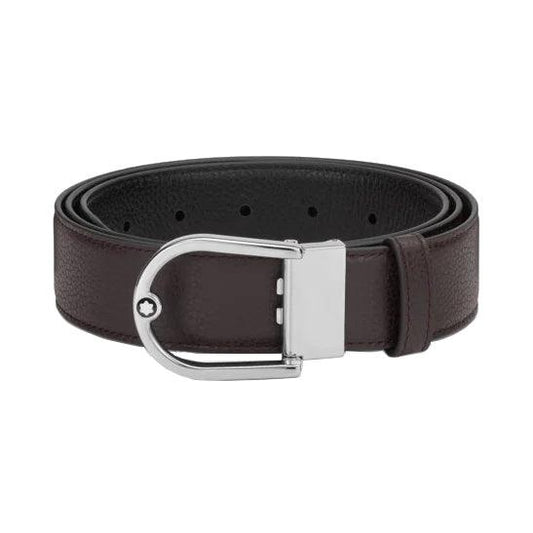 Montblanc cintura 35mm fibbia ferro di cavallo pelle granulata reversibile ebano/nero 198632