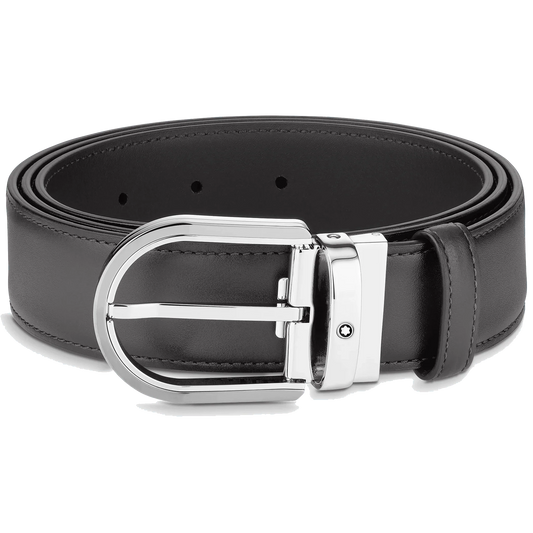 Montblanc cintura da 35 mm in pelle grigia con fibbia a ferro di cavallo 129437