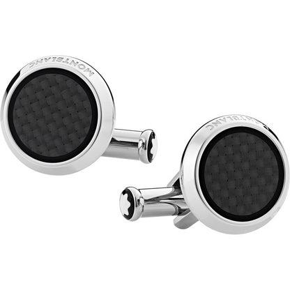 Montblanc gemelli rotondi Extreme 2.0 in acciaio con inserto lavorato effetto carbonio 124295