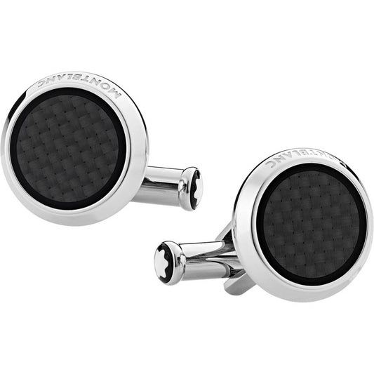 Montblanc gemelli rotondi Extreme 2.0 in acciaio con inserto lavorato effetto carbonio 124295