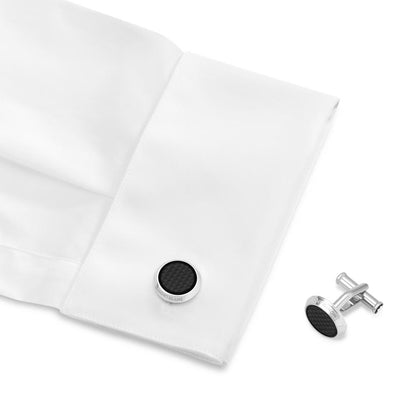 Montblanc gemelli rotondi Extreme 2.0 in acciaio con inserto lavorato effetto carbonio 124295