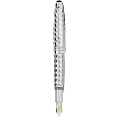 Montblanc stilografica Meisterstück Geometry Solitaire LeGrand punta M finitura platino colore argento 118097