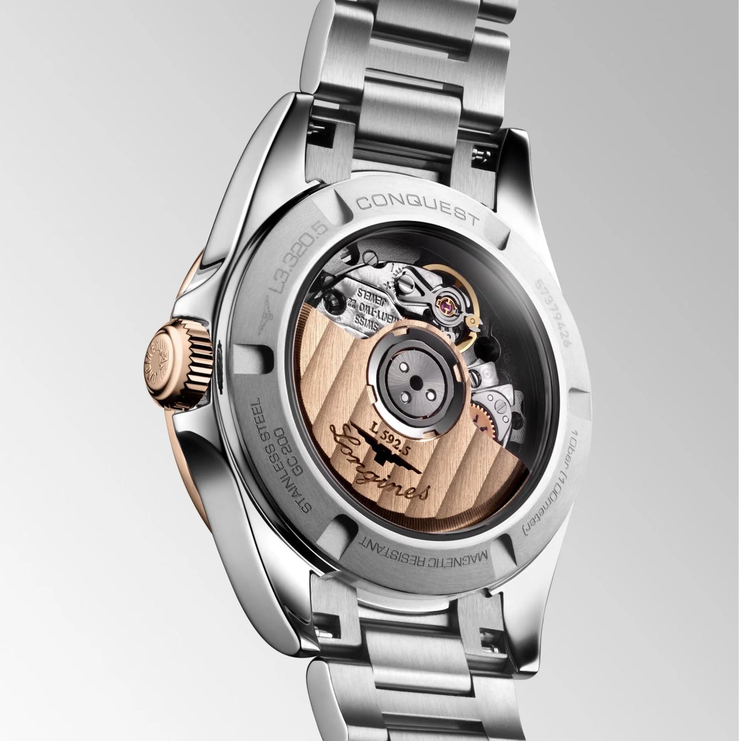 Retro orologio conquest longines argento 30mm con movimento automatico oro rosa protetto dall’ufficio federale