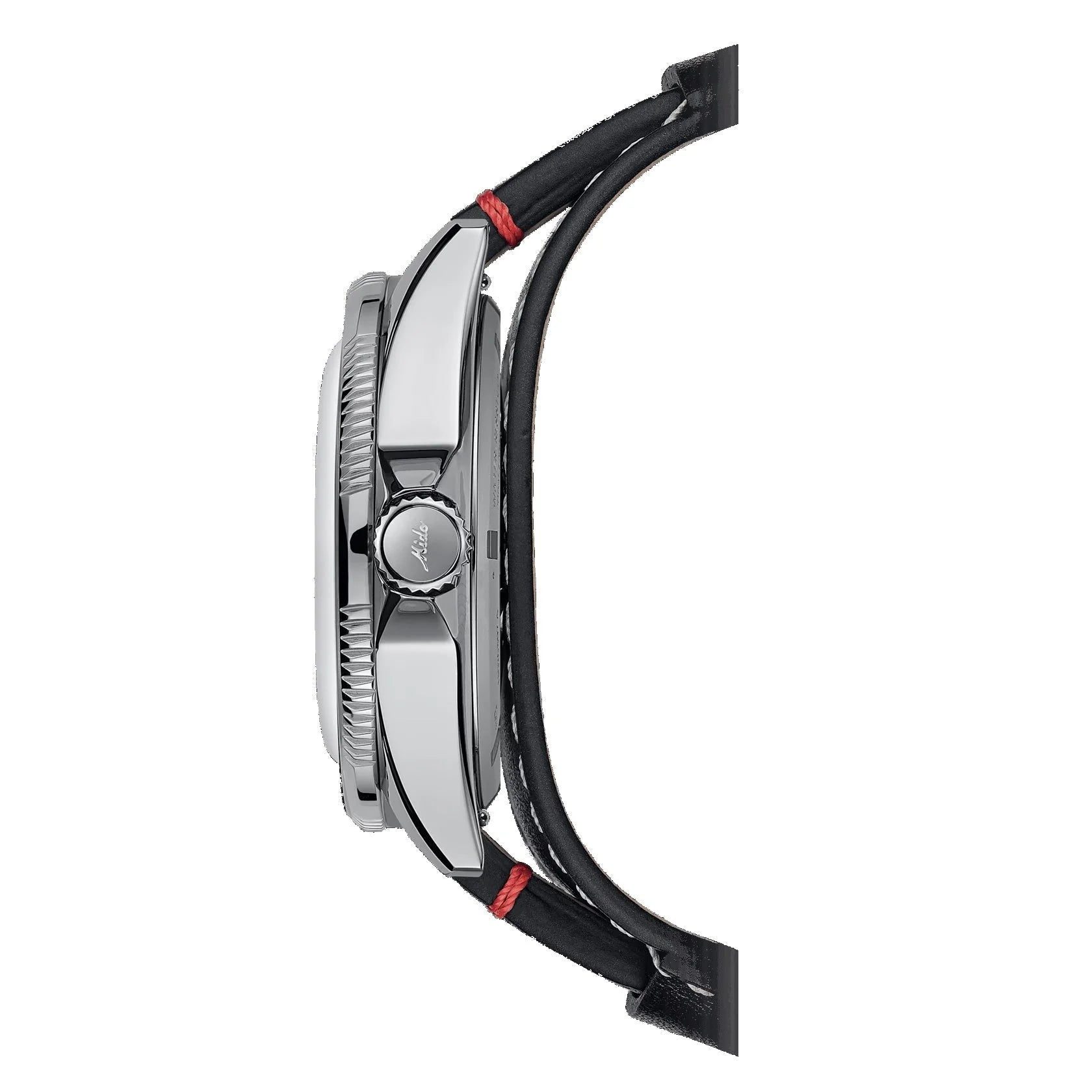 Mido orologio ocean star worldtimer 40mm argento automatico con cinturino in pelle nera e cuciture rosse