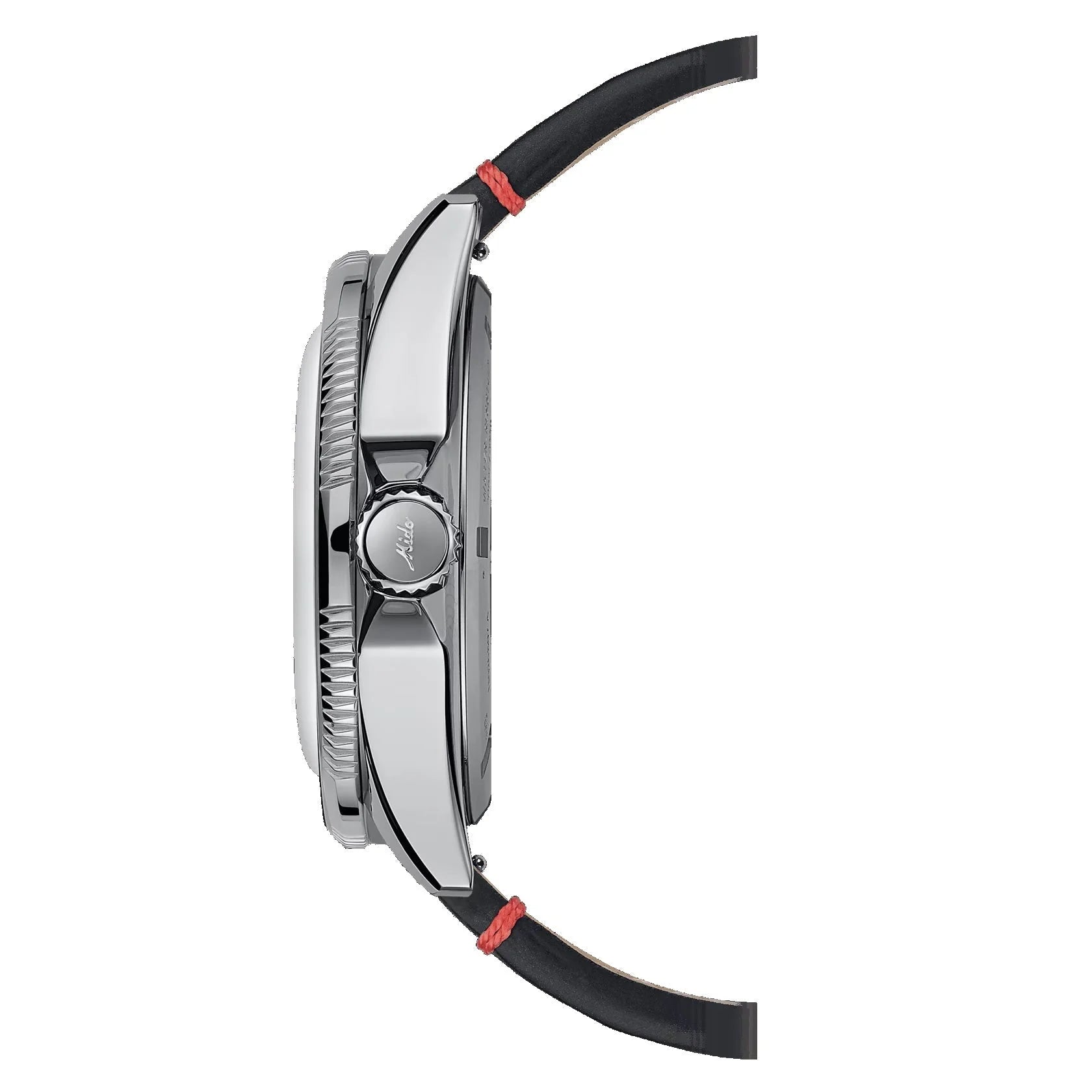 Orologio mido ocean star worldtimer 40mm argento automatico con cinturino in gomma nero e cuciture rosse