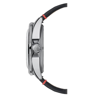 Orologio mido ocean star worldtimer 40mm argento automatico con cinturino in gomma nero e cuciture rosse