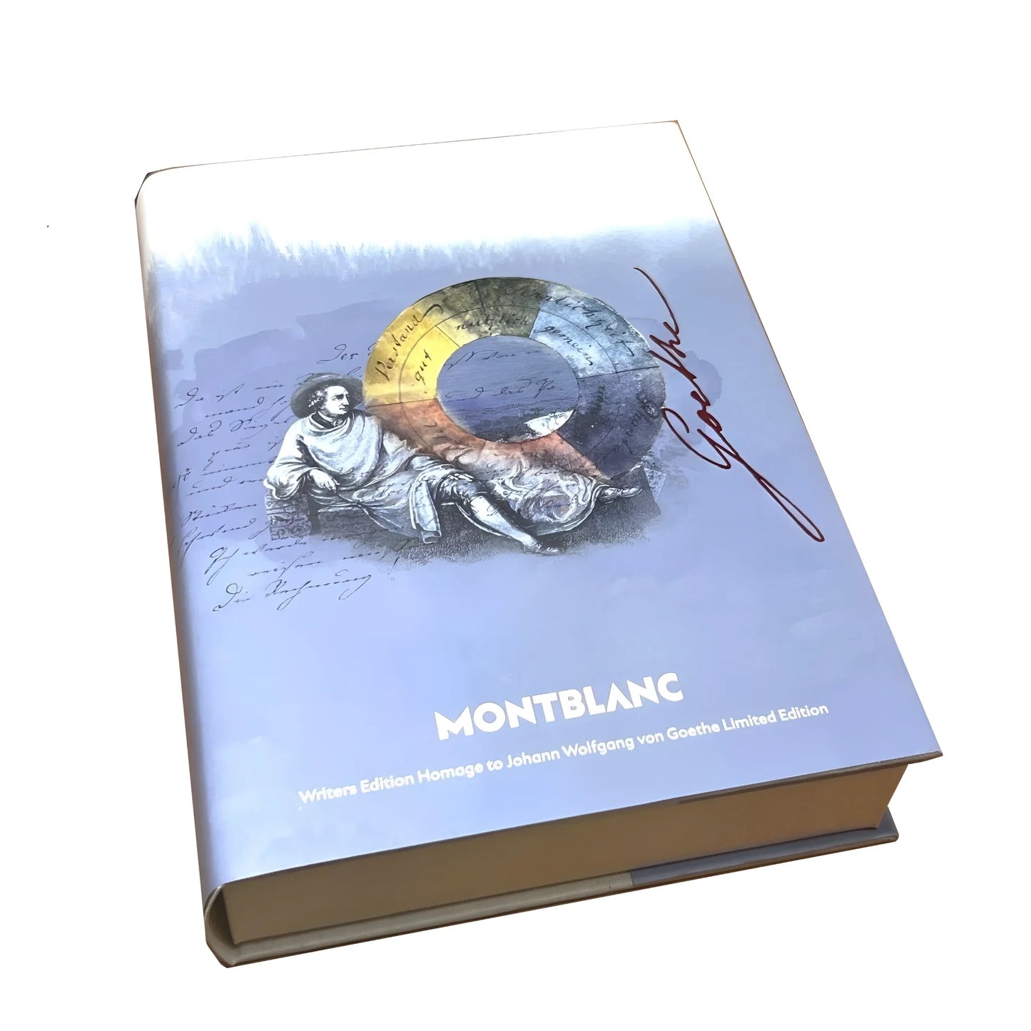 Montblanc penna sfera writers edition homaggio a johann wolfgang von goethe con copertina azzurra illustrata e firma