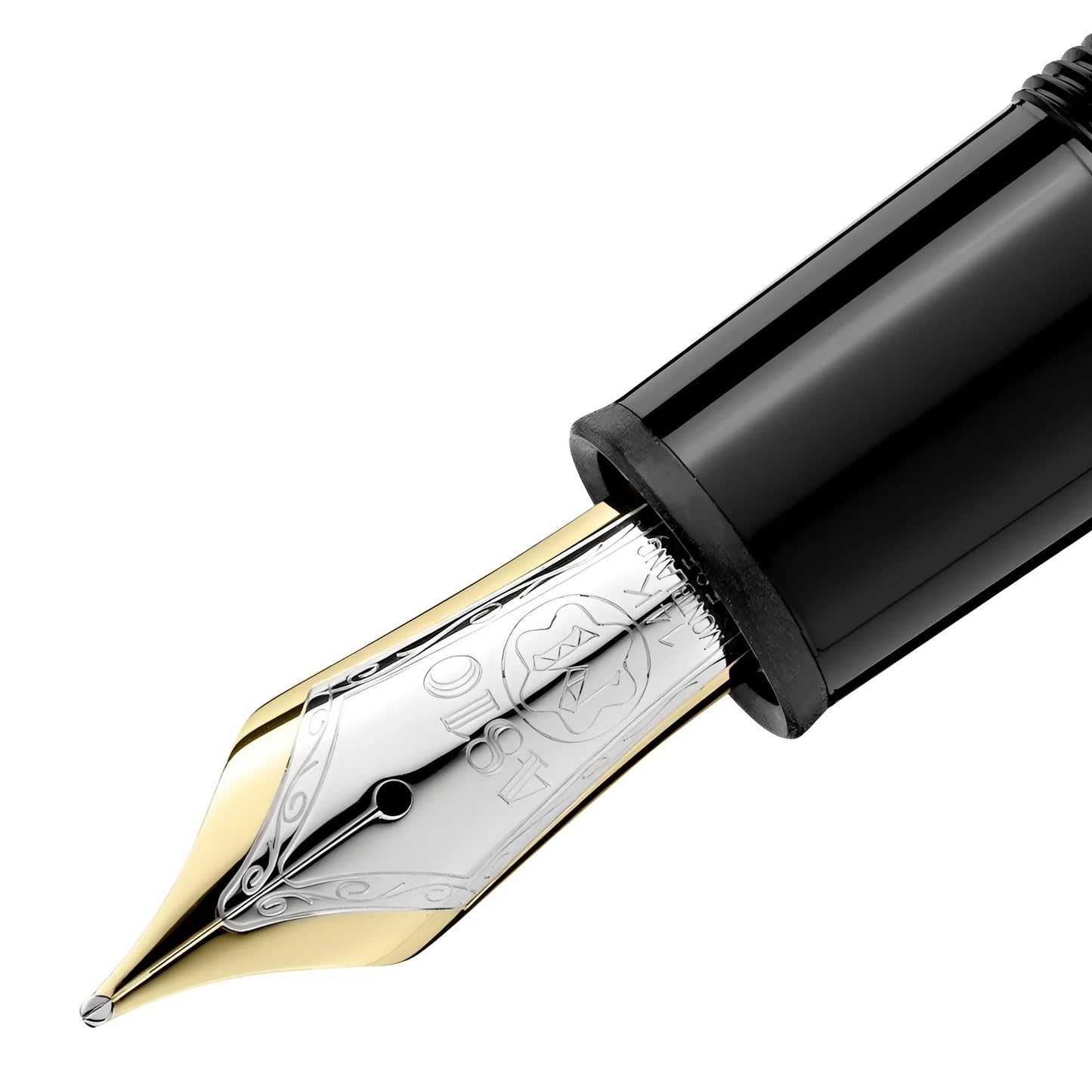 Montblanc stilografica meisterstück gold legrand in pregiata resina nera con punta m dorata e incisioni argento dettagliate