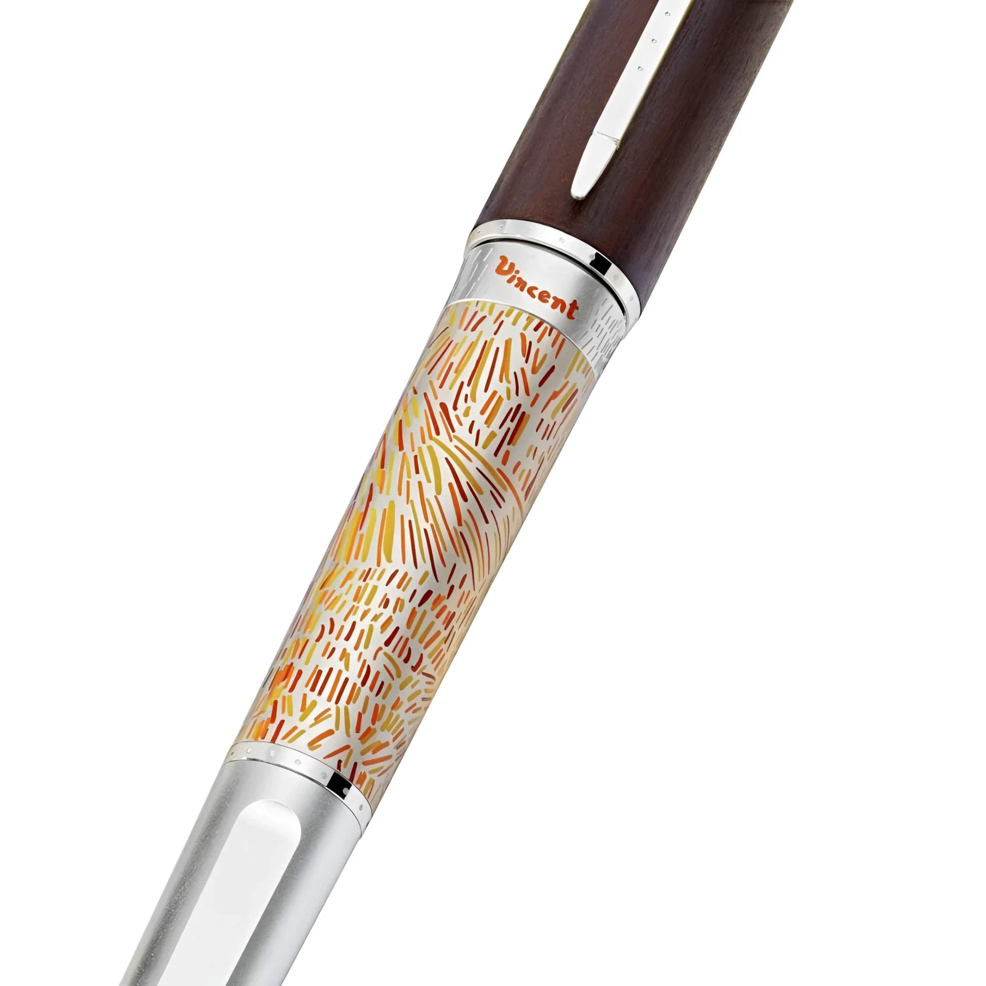 Montblanc roller masters of art homage to vincent van gogh con corpo in legno scuro e motivo arancione ispirato a van gogh