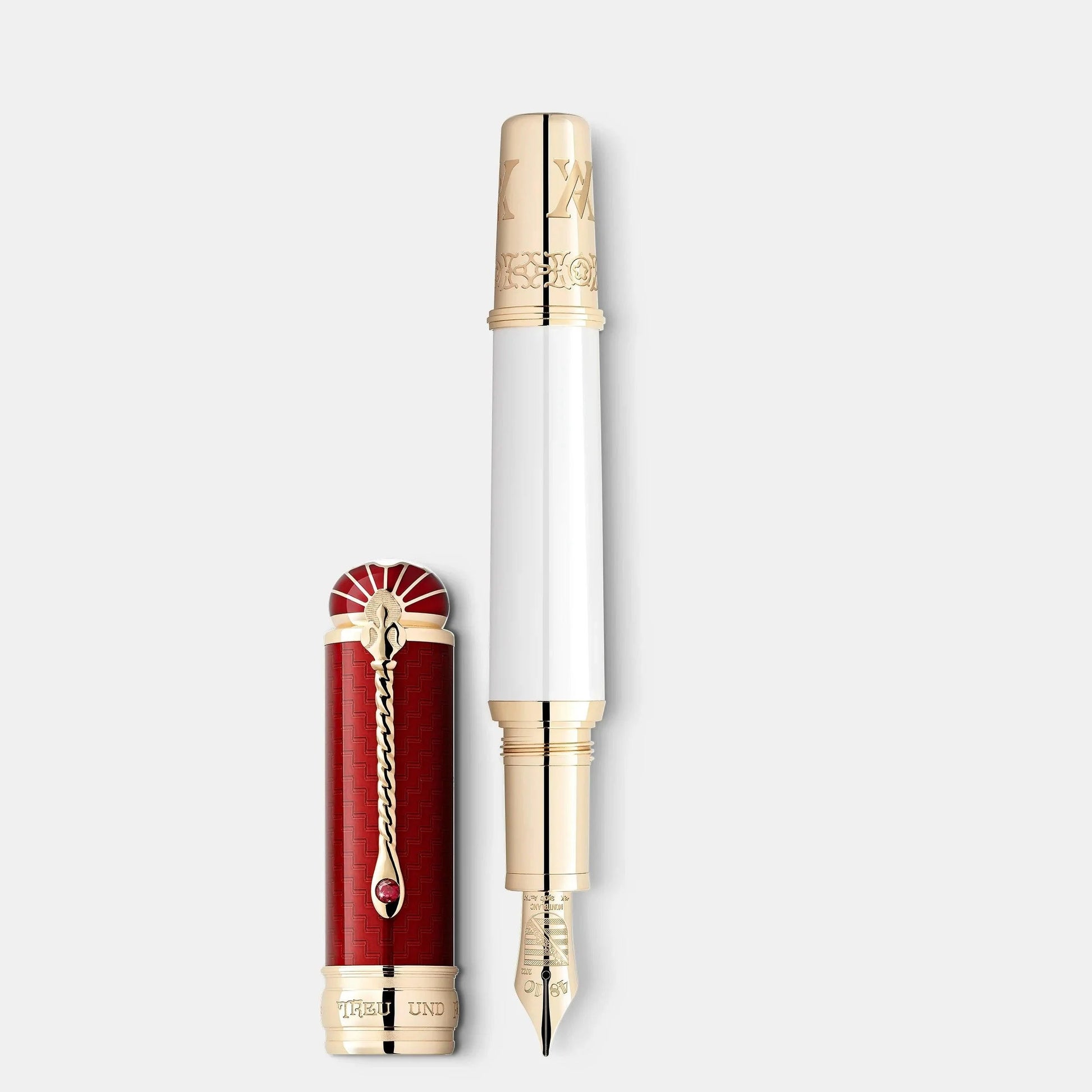 Montblanc stilografica patron of art homage to albert colore bianco perlato con cappuccio rosso e dettagli oro preziosi