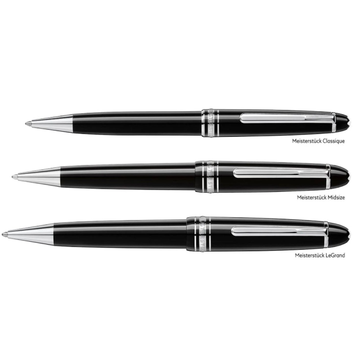 Montblanc penna a sfera meisterstück platinum legrand nera con accenti in argento e clip in metallo lucido