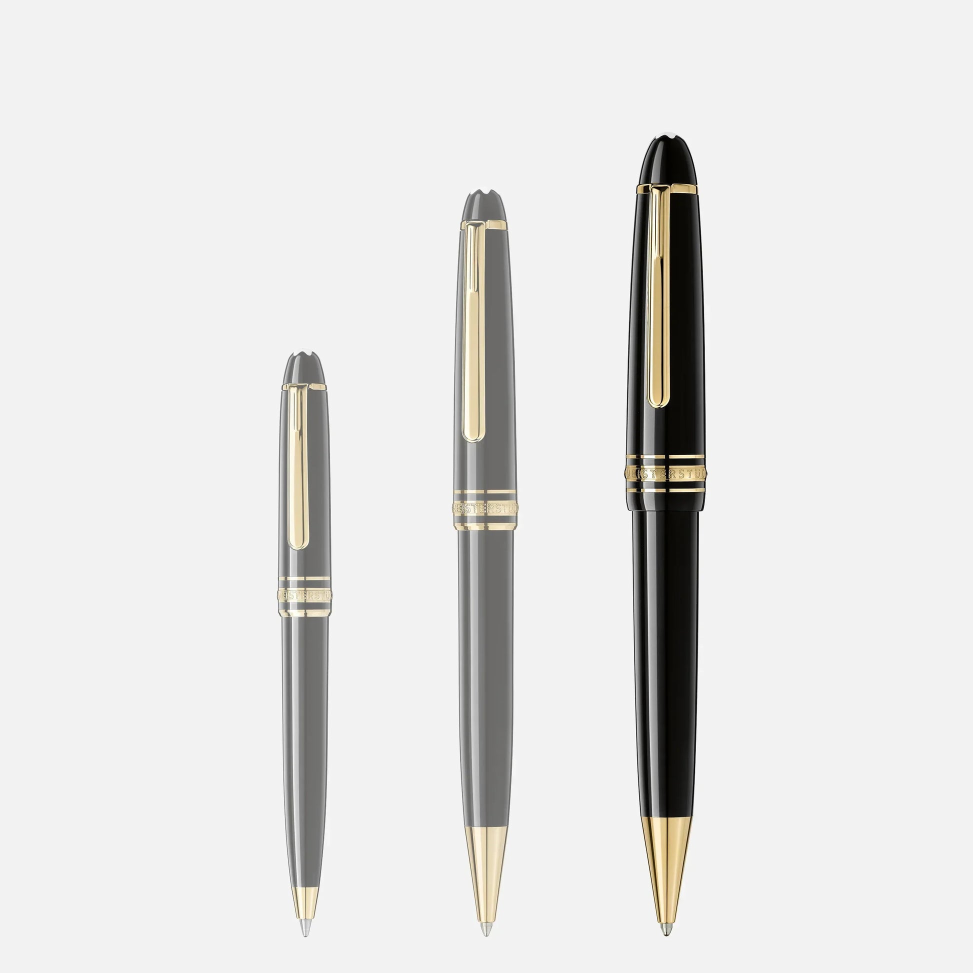 Tre penne montblanc penna a sfera meisterstück legrand in pregiata resina nera con dettagli finitura oro elegante