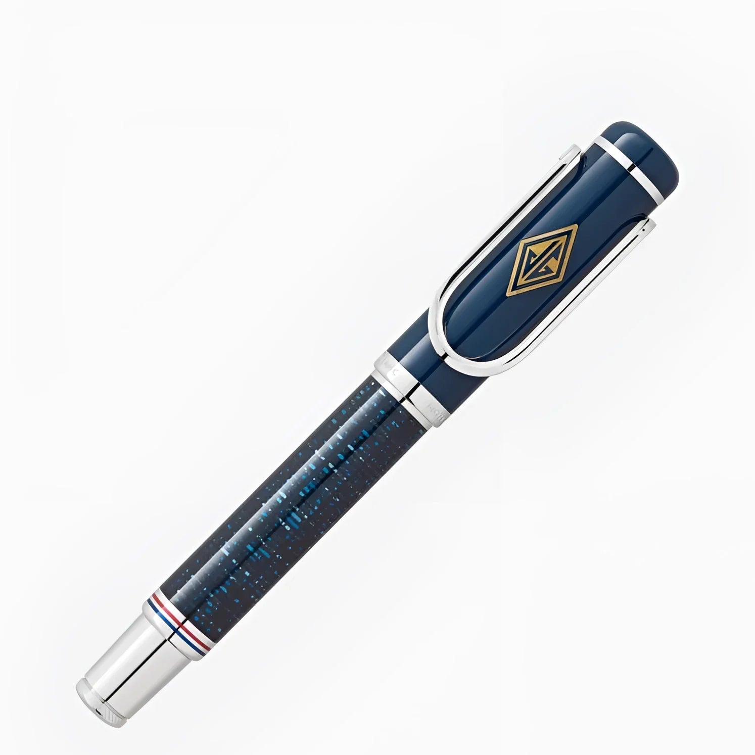 Penna stilografica montblanc deep blue con pattern notte stellata argento e emblem gold great characters homage gatsby