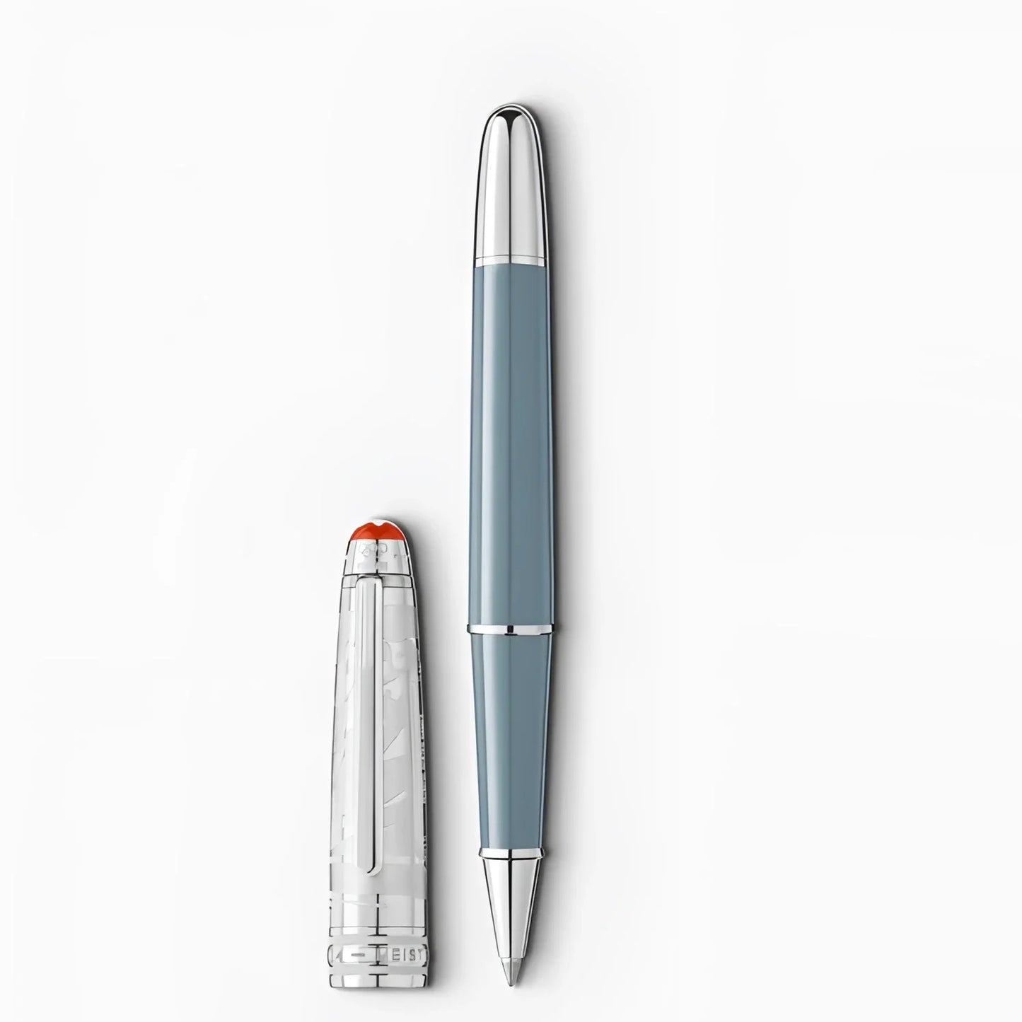 Montblanc roller meisterstück x olympic heritage chamonix 1924 penna doué classica azzurra con cappuccio e finiture argento