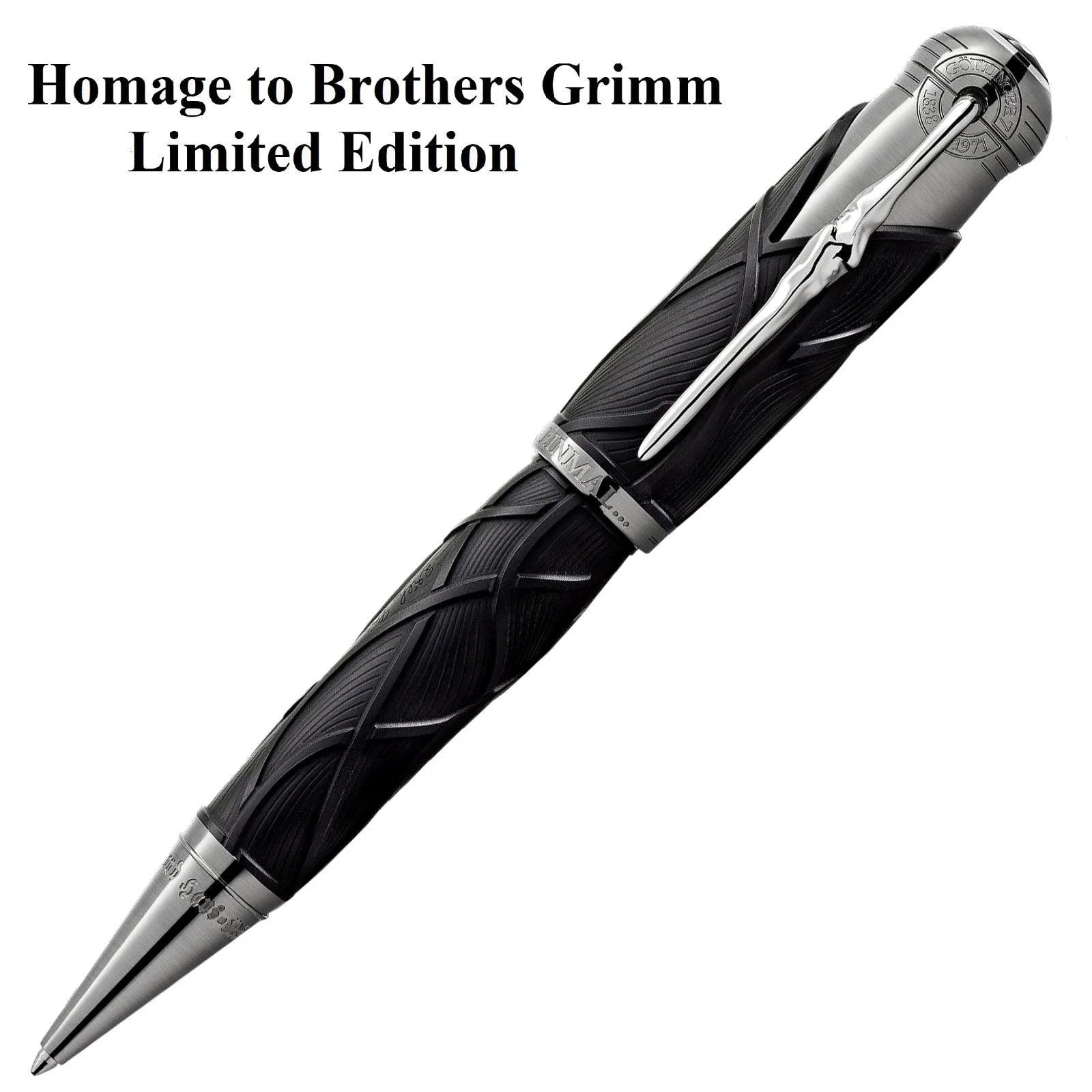Montblanc penna a sfera writers edition homage to brothers grisw con incisioni intricate nero e argento