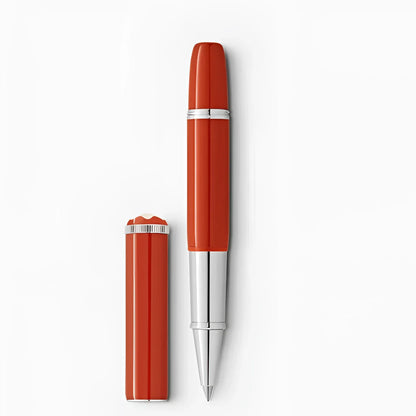 Montblanc rollerball pen from the heritage collection in vibrant corallo with silver accents rouge et noir noir baby edition