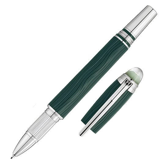 Rollerball montblanc starwalker polargreen con finitura in legno verde scuro e dettagli argento lucido magia dell’aurora boreale