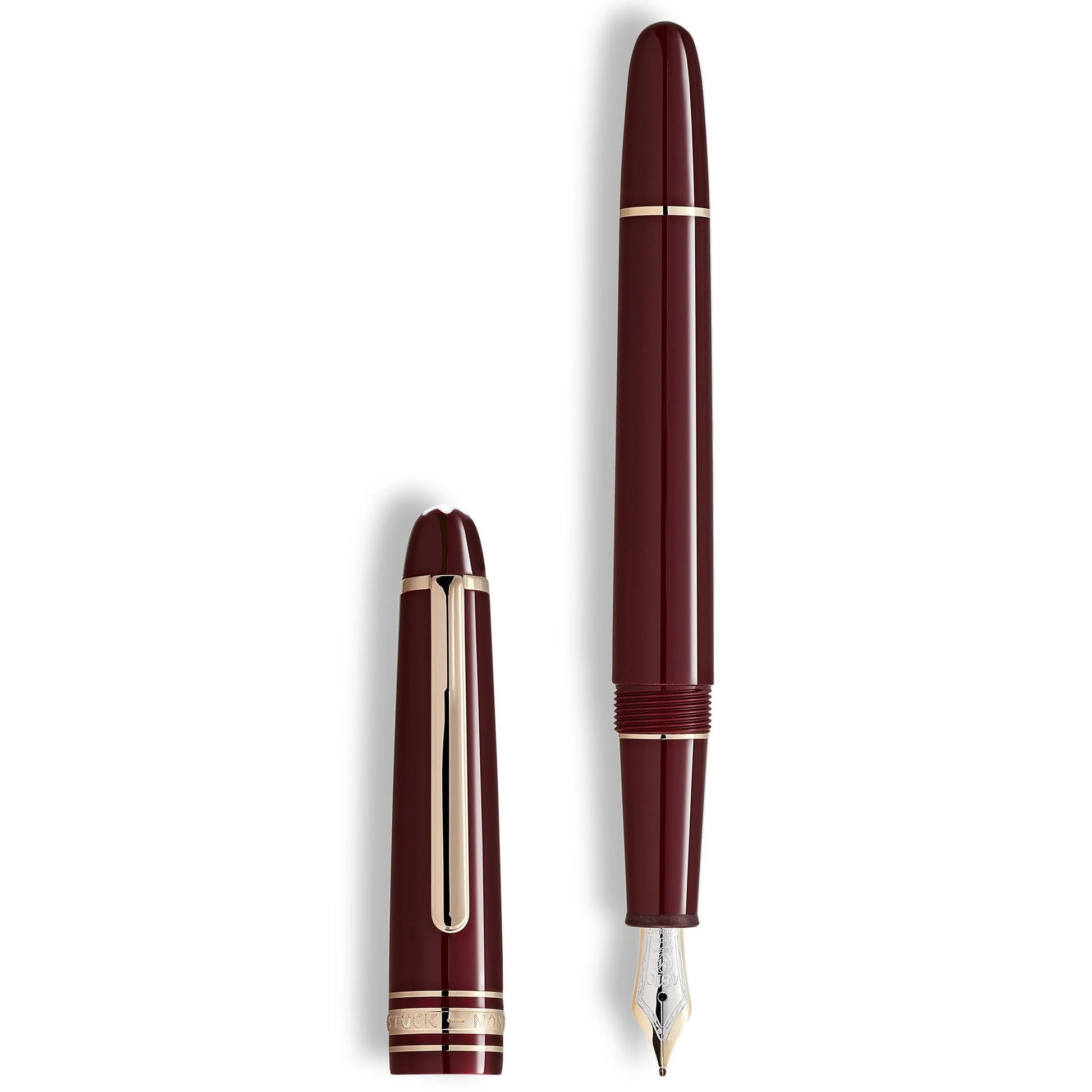 Montblanc stilografica meisterstück bordeaux classica punta m con distintiva finitura oro e corpo lucido in bordeaux
