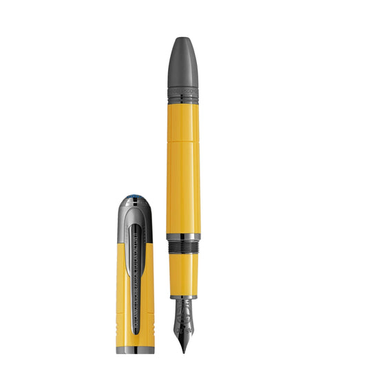 Penna stilografica montblanc great characters enzo ferrari special edition giallo modena con cappuccio grigio e dettagli argento